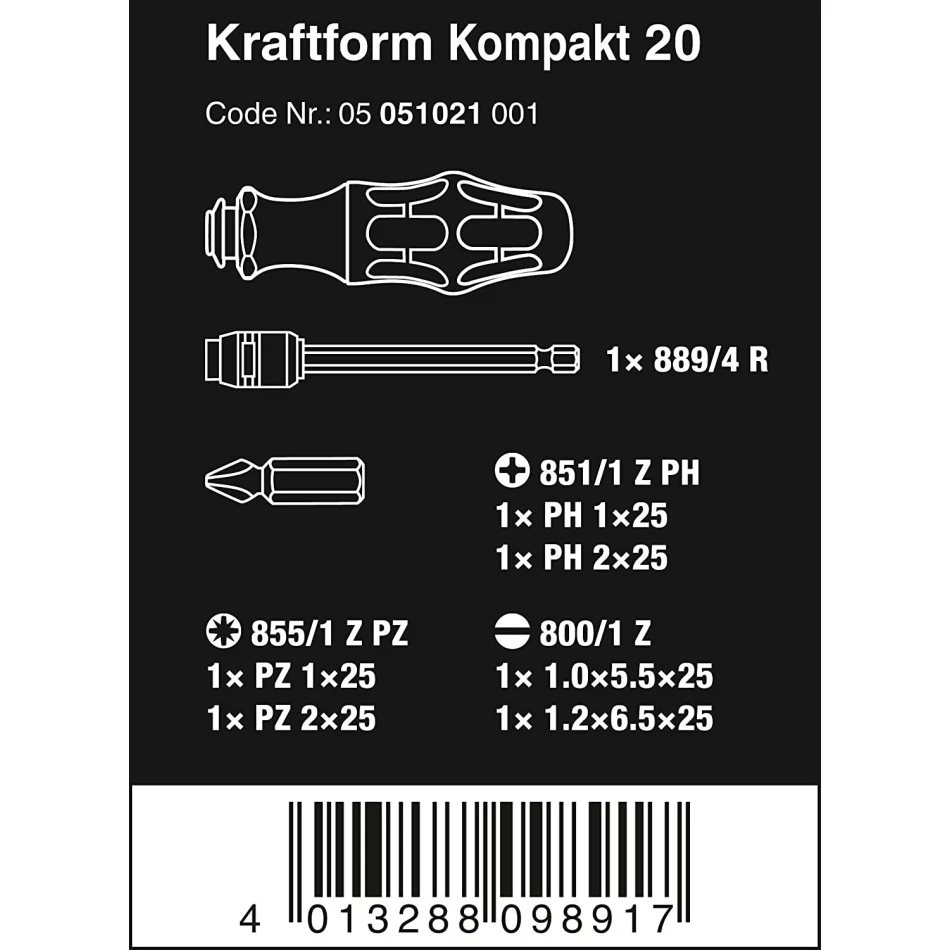 Държач с магазин 1/4'' WERA КК20 с 6бр. накрайници
