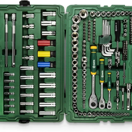 Комплект 180 части вложки, тресчотки и аксесоари на 1/4'', 3/8'' и 1/2''