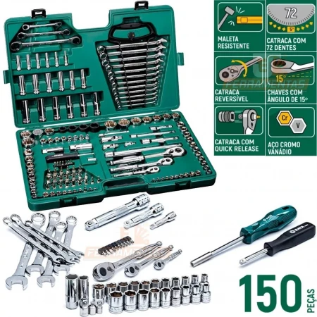 КОМПЛЕКТ 150 ЧАСТИ ВЛОЖКИ 1/4'', 3/8'' И 1/2'' И АКСЕСОАРИ