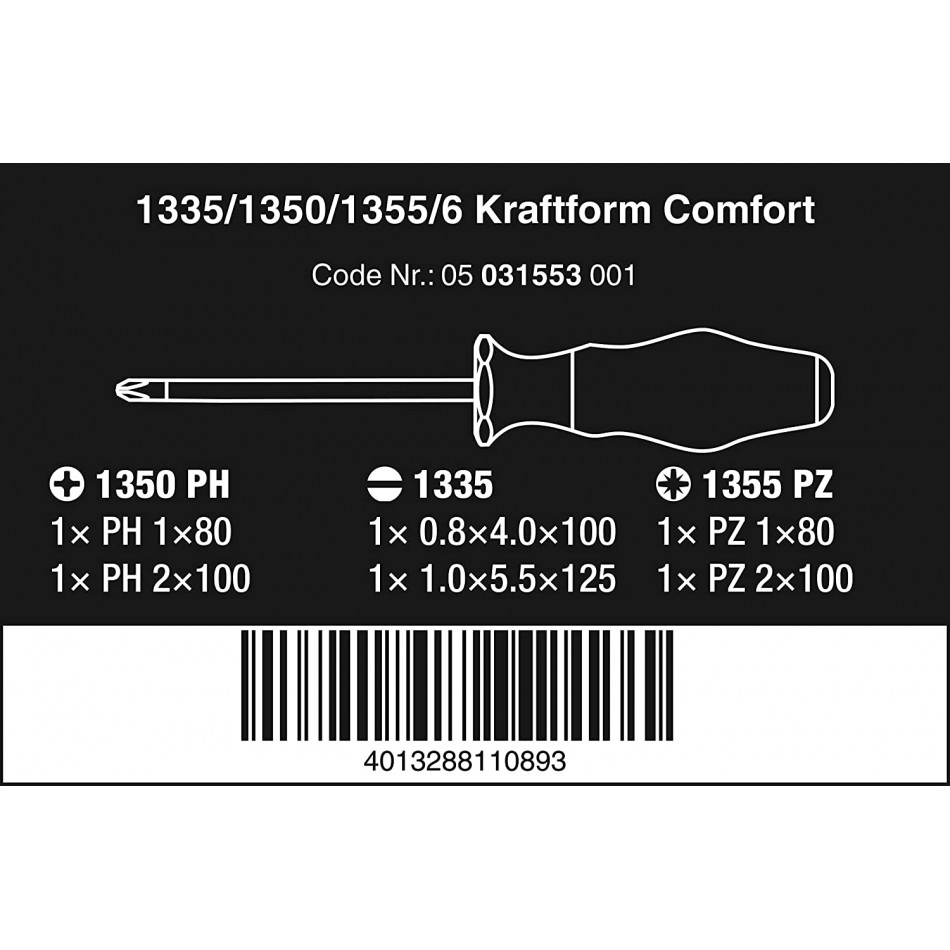 Комплект 6бр. отвертки Wera Kraftform Comfort Комплект 6бр. отвертки Wera Kraftform Comfort