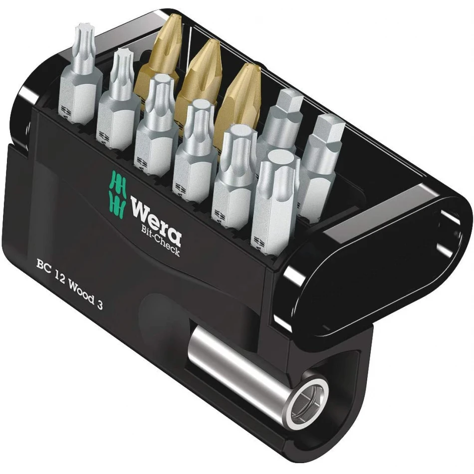 Комплект Wera Bit-Check 12 Wood 3 - 12 бр. накрайници с държач Комплект Wera Bit-Check 12 Wood 3 - 12 бр. накрайници с държач
