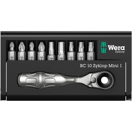 Комплект Wera Bit Check - 9 бр накрайници с тресчотка Zyklop mini Комплект Wera Bit Check - 9 бр накрайници с тресчотка Zyklop mini