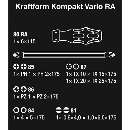 Комплект Wera KK Vario 80RA 6 бр двустранни накрайници и ръкохватка с тресчотка