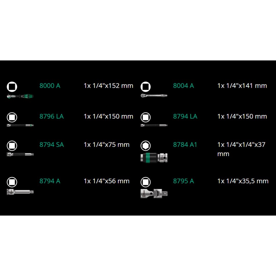 Комплект 8ч Wera Zyklop Metal, Zyklop Speed тресчотки и аксесоари на 1/4" Комплект 8ч Wera Zyklop Metal, Zyklop Speed тресчотки и аксесоари на 1/4"