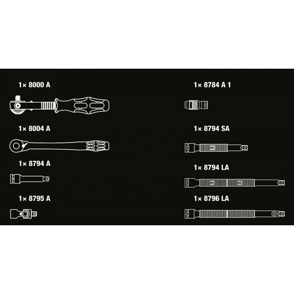 Комплект 8ч Wera Zyklop Metal, Zyklop Speed тресчотки и аксесоари на 1/4" Комплект 8ч Wera Zyklop Metal, Zyklop Speed тресчотки и аксесоари на 1/4"