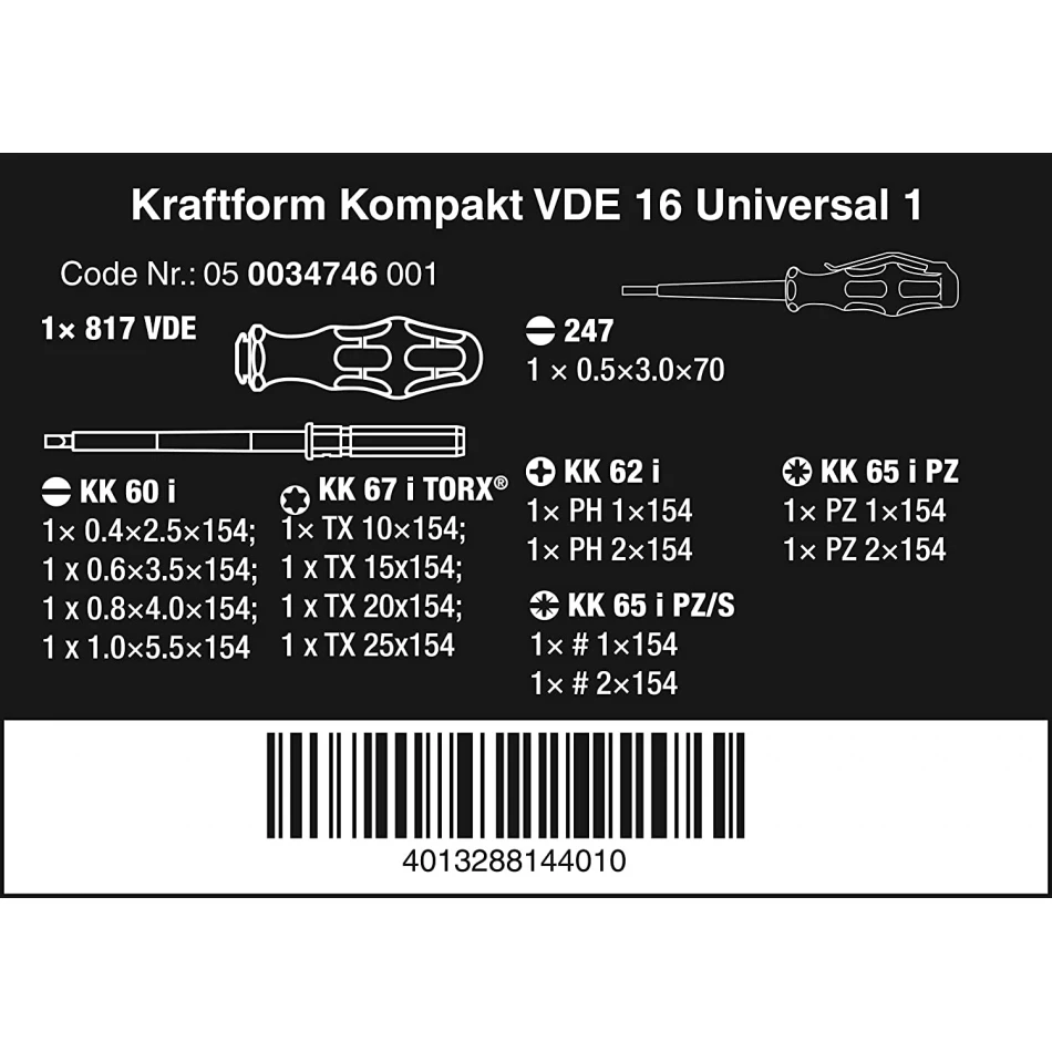 Комплект Kraftform Kompakt VDE 16 Univesdal 1 Ръкохватка, накрайници и фазомер Комплект Kraftform Kompakt VDE 16 Univesdal 1 Ръкохватка, накрайници и фазомер